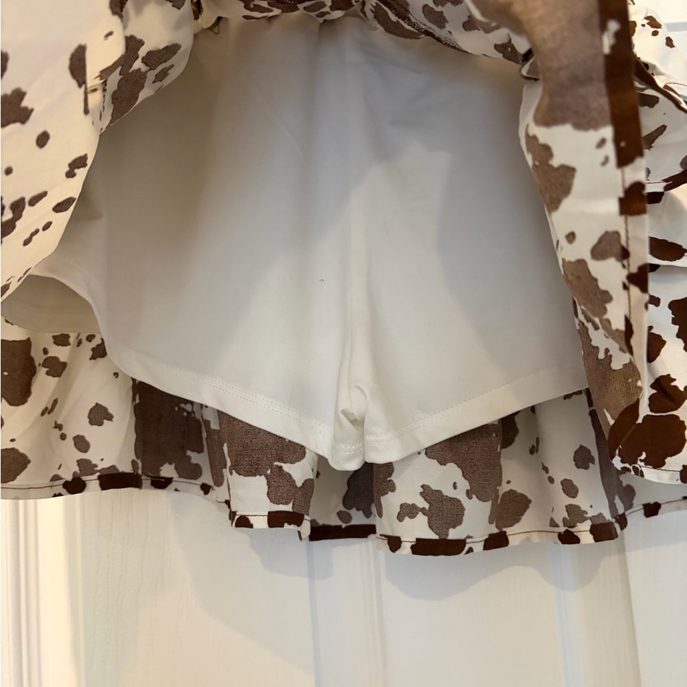 Brown and White Cow Print Ruffled Skirt - Picture 3 of 3